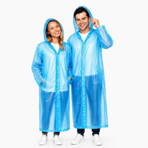 Image of OTOROYS Waterproof Long Rain Coat with Hood for Men, Women, Boys & Girls | Universal Full Length Reusable PVC Raincoat | Lightweight Portable Rain Ware for Bike Riding, Travel & Outdoor, Blue