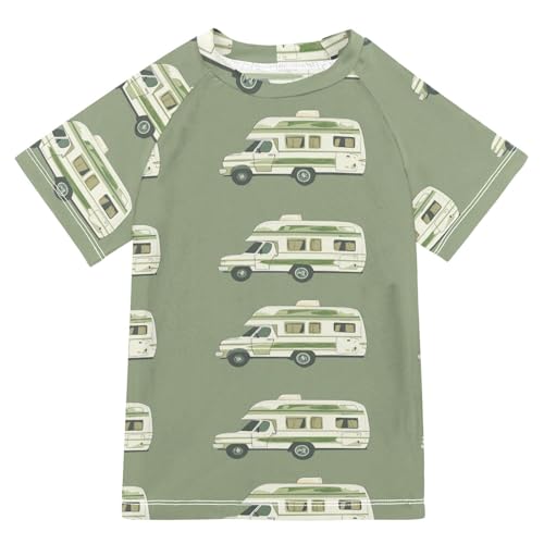 Matching Bathing Suits for Kids Short Sleeve Rash Guard Boys 4T Camper Caravan Car Sage Green