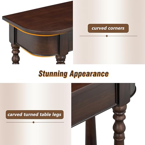 XD Designs Retro Corner-Curved Console Table with Top Drawer and Open Shelf, 36'' Wood Accent Entryway Table Sofa Table for Entrance Living Room (Espresso-CVC)