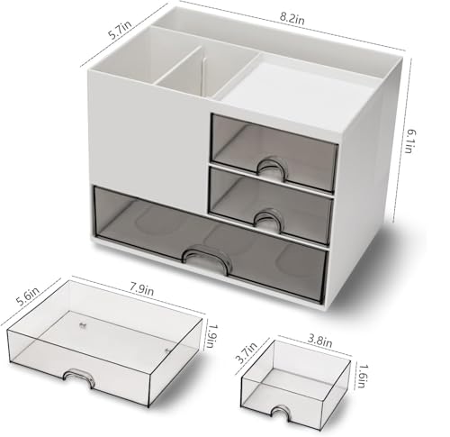 Image of Desk Organizer with 3 Drawers Multi-Functional Pen & Pencil Holder with Storage Compartments, Tabletop Office Supplies Organizer Home & Office Desk Accessories
