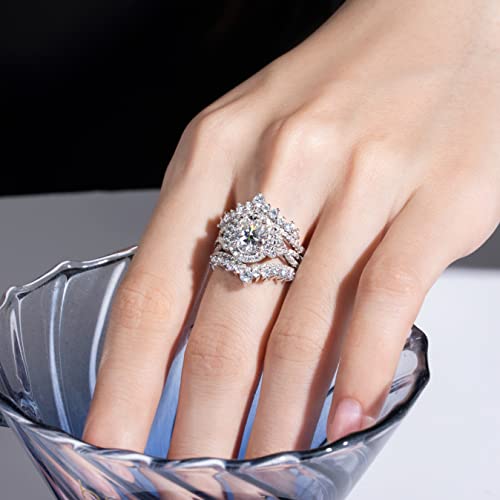 CannyCat Oval Cut Moissanite Wedding Ring Sets for Women Infinity 3.88 CTTW Moissanite Cathedral Rings with Curved Enhancers Bridal Set Anniversary Engagement Ring Set (size-5.5)2