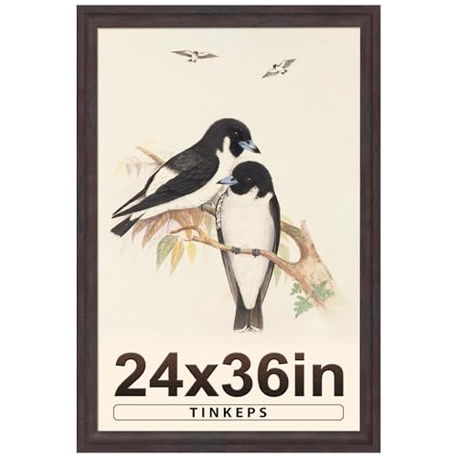 Image of 24x36 Poster Frame Walnut Brown with Black Back Board, Curved Extra Wide Edges, Wooden Vintage Style Poster Frame 24x36 inches for Wall Decor.