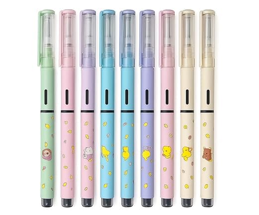 Image of Figo Moow Liquid Roller Pen Pack of 10 with Free Light Up Bracelet | 0.6mm Fine Tip Black Ink Pens | Smooth Writing Quick Dry Roller Pens for School, Office, College, Journaling