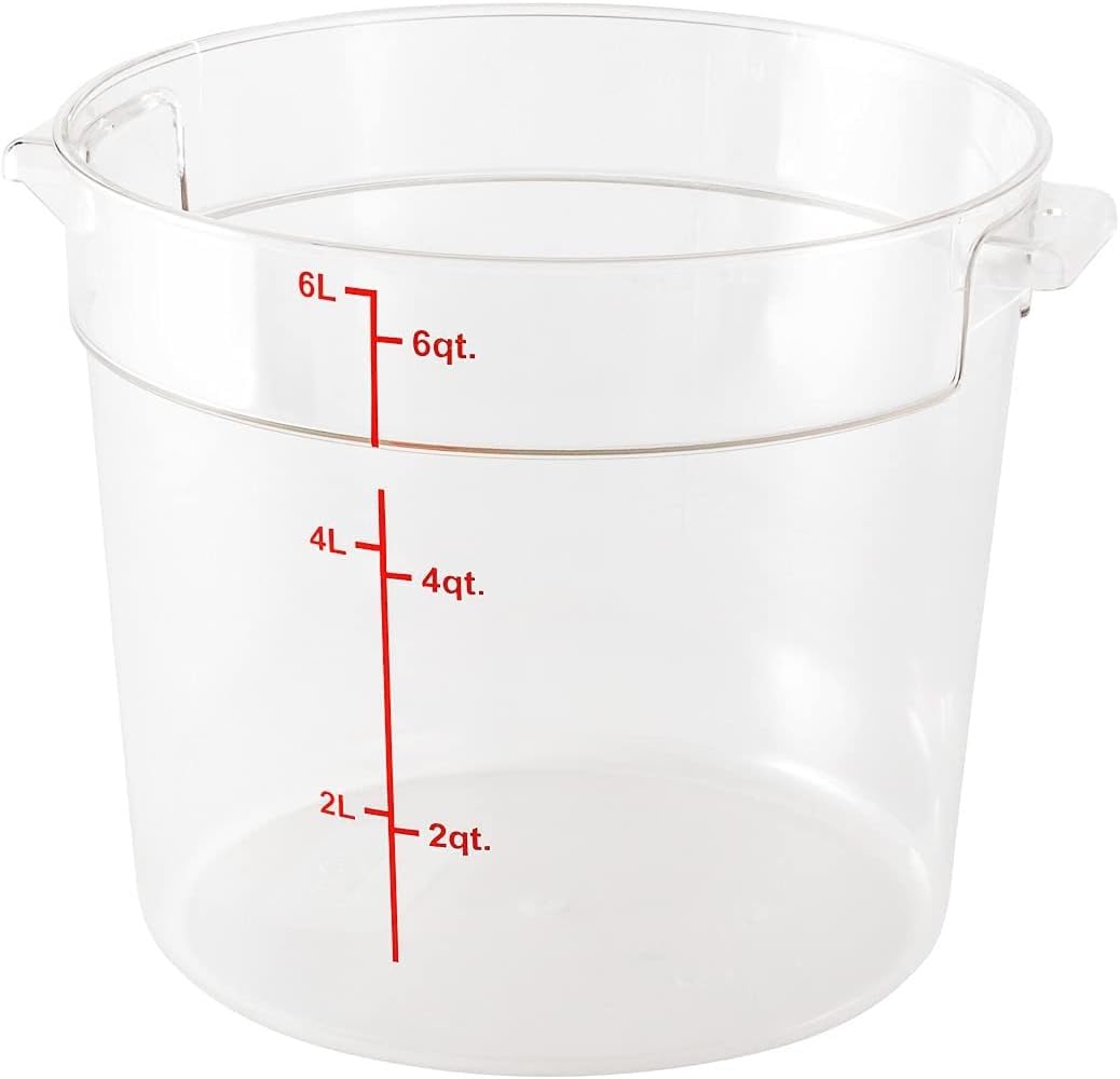 Soro Essentials- 6 qt. Polycarbonate Round Food Storage Container with Graduated Markings Clear Color- Stackable Storage Bin Food Container with Handle for Pantry Organizer Storage Kitchen Fridge