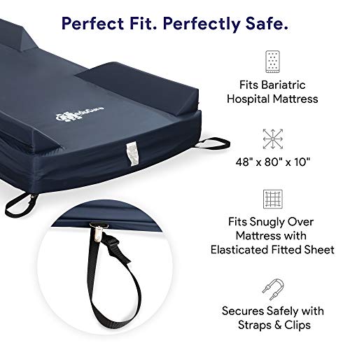 Fall Prevention Foam Bolster Bariatric Mattress Cover with Defined Perimeter – 48” X 80” X 10” - Universal Medical Bed Overlay for Fall Risk Patients - Fitted Sheet Fit with Secure Snaps