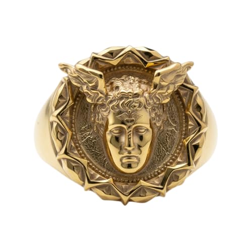 SilversByAule 14K Gold Vermeil 925 Sterling Silver Hermes Signet Ring - Handcrafted Greek Mythology Winged God Statement Jewelry - Artisan Ring for Men Women