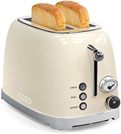Toaster 2 Slice,1.5"Extra Wide Slots Toaster,Retro Stainless Steel with Bagel, Cancel, Defrost, Reheat Function and 6-Shade Settings, Removal Crumb Tray (Cream)