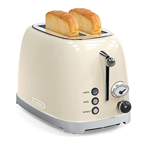 Toaster 2 Slice,1.5"Extra Wide Slots Toaster,Retro Stainless Steel With Bagel, Cancel, Defrost, Reheat Function And 6-Shade Settings, Removal Crumb Tray (Cream) #TOP1