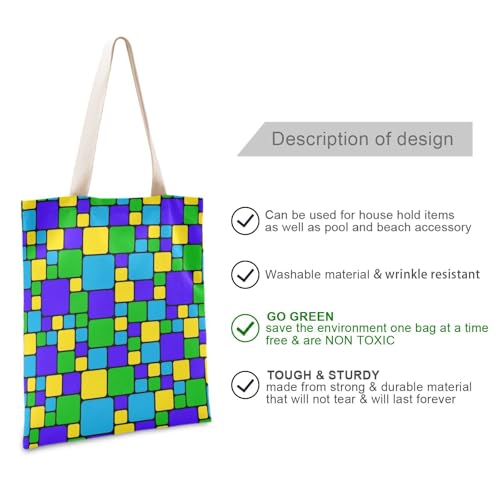 Colorful Squares Blue Green Small canvas tote bag for women with handles Reusable Tote Bag Canvas Totes for Daily Use Bolsa de lona2