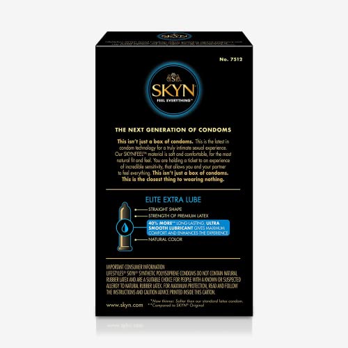 Image of SKYN Elite Condoms, Latex-Free, Lubricated | Ultra-Thin | Extra Lube | 12 Count | Pack of 2