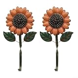 PureBowlic 2 ganci da parete vintage in metallo a forma di girasole, decorazione rustica gialla e arancione per casa, giardino, cucina, bagno, salvaspazio, in ferro, per cappotti, chiavi, asciugamani
