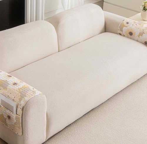 Image of HOMETHREADS Anti-Skid Sofa Protector Mat: Premium Printed Cotton Slipcover with Strong PVC Non-Slip Backing, (White Yellow, 2Pc Armrest Mat | 50x75cm)