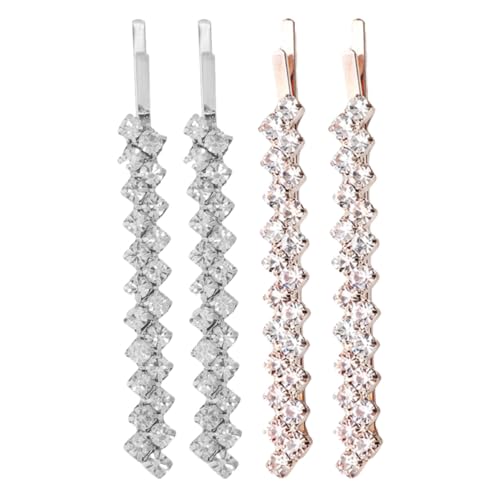 DINHEAROM Crystal Rhinestone Hair Pins 4pcs Set Metal Bobby Pins Rose Gold Silver Sparkle Hair Clips for Women Wedding and Party