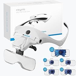 Lentes 3M Con Luz Led eSynic Lupa de Tipo Anteojos Lupa Luminosa con 5 Lentes LED 1.0X-3.5X Luz Ajustable Soporte con 4 Luces LED Lupas Profesionales con Batería Recargable USB para Leer Soldar Reparación Joyería etc