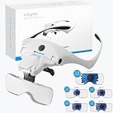 eSynic Lupa de Tipo Anteojos Lupa Luminosa con 5 Lentes LED 1.0X-3.5X Luz Ajustable Soporte con 4 Luces LED Lupas Profesionales con Batería Recargable USB para Leer Soldar Reparación Joyería etc