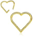 ENVYOU 2 Pcs Heart Daith Piercing Jewelry, Hypoallergenic Clicker Hoop, 16G Rook Cartilage Helix Earrings (16G 8mm+10mm, Heart Gold)