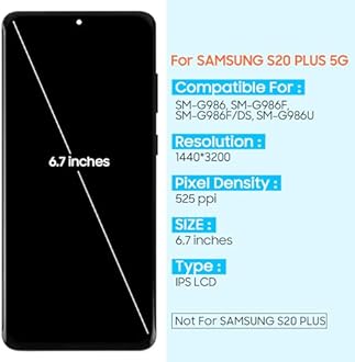OLED for Samsung Galaxy S20 Plus 5G Screen Replacement Kits,LCD Display for Samsung Galaxy S20+ 5G Digitizer for SM-G986 G986F G986B G986U Touch Screen Assembly with Frame