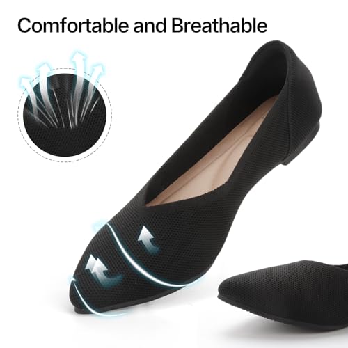 Image of ATHMILE Pointed Toe Flats for Women Comfortable Knit Ballet Flats Shoes