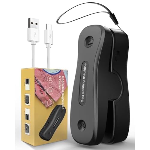 Mini Bag Sealer Rechargeable 2-in-1 Snack Sealer with Magnet Portable Bag Resealer USB Mini Sealer for chip Bag Plastic Bag Storage Freshness-Black