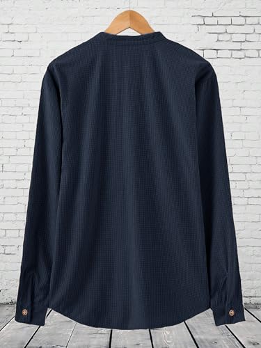 Image of Noble Monk Men Polycotton Solid Regular Shirt || Casual Plain Stylish Shirt for Man || Full Sleeve Band Collar Shirts for Men || Casual Wear for Man