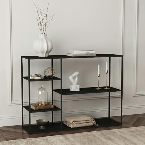 [en.casa] Standregal Isojoki Bücherregal Metallregal Wohnzimmer Schwarz Regal stehend 120 x 35 x 88 cm