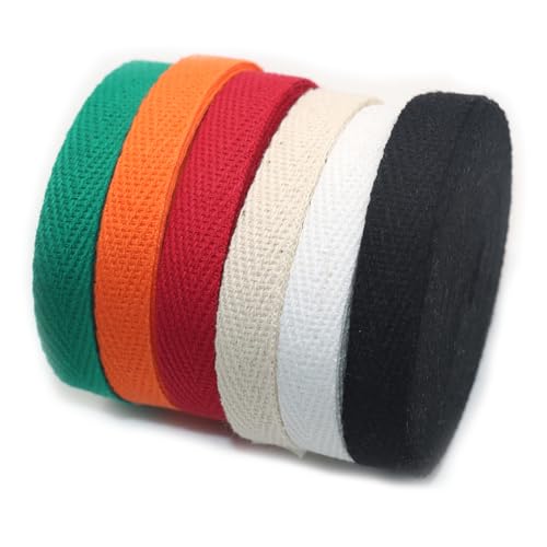 YYTOL Ruban de biais pour couture 30 m, 1 cm x 5 m, ruban à chevrons pour sacs, 6 couleurs