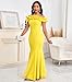 Cololura Sexy Floor-Length Off Shoulder Ruffles Stringy Selvedge Mermaid Bodycon Party Evening Maxi Dress Yellow