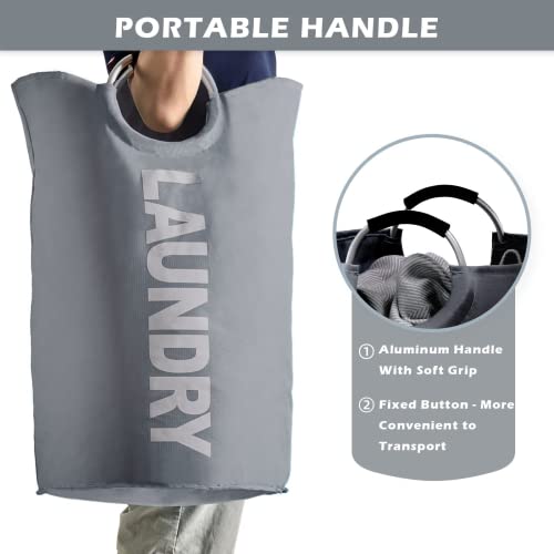 100L Large Laundry Hampers With Handles, Collapsible Tall Clothes Baskets, Washing Bag For Bathroom, Bedrooms, College Dorm (Grey) #TOP3