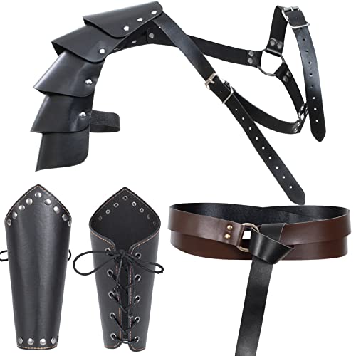 Medieval Knight Leather Belt Shawl Men Renaissance Half Shoulder Cape Scarf Buckle Bracers Retro Accessories(Type2) by ALAMIYA - Image 2