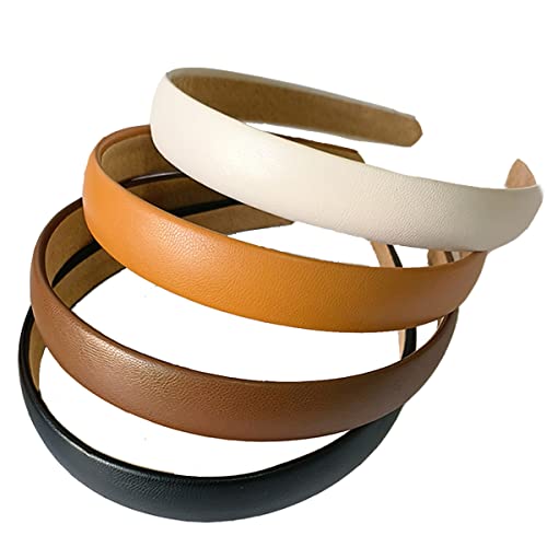 Lvyeer 4 Pack Leather Headband Non-slip Fashion Wide Headband for Women Simple Hairbands Hair Hoop Solid Color Soft PU Leather Head Bands for Women Girls