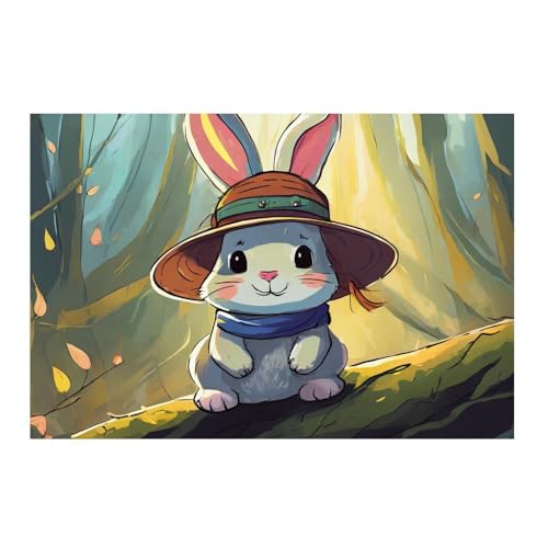 Poster Lapin avec chapeau chic tableau mural tendance 50x50 décoration murale chambre