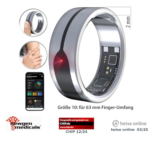 Newgen Medicals Fitness-Tracker Android: Fitnesstracker-Ring, 2 mm, Silber, Gr.63, Versandr&uuml;ckl&auml;ufer (Smart Ring, Fitnessring, Fernbedienung)