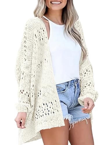 Womens Crochet Cardigan Sweater Summer Boho Long Sleeve Lightweight Soft Oversized Open Front Knitted Tops2