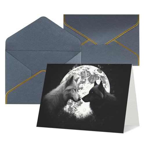 QMNKLET Tarjetas de felicitación con sobres, diseño de lobos, tarjeta de felicitación de 4 x 6 pulgadas, tarjetas de felicitación en blanco para todas las ocasiones, para cumpleaños, baby shower,