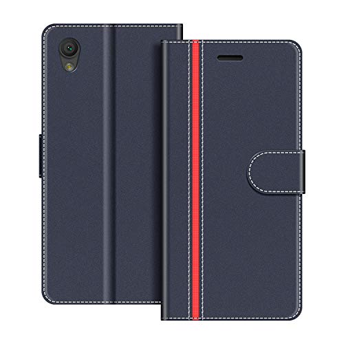 COODIO Coque en Cuir Sony Xperia L1, Étui Téléphone Sony Xperia L1, Housse Pochette Sony Xperia L1 Fonction Stand Etui Coque pour Sony Xperia L1, Bleu Foncé/Rouge
