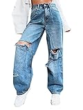 Photo Gallery minetom donna strappati jeans boyfriend vita alta loose fit elasticizzati pantaloni in denim lunghi pants d blu s