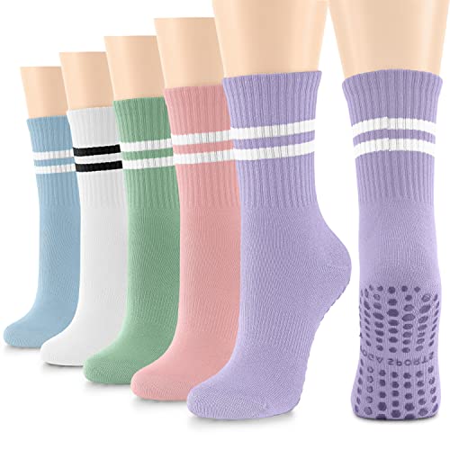 5 Pairs Grip Socks Yoga Socks With Grips For Women Non Slip, Pilates, Workout, Pure Barre, Ballet, Dance, Hospital Socks #TOP7