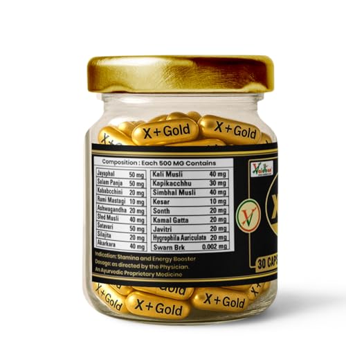 Image of Vaidban X Plus Gold Capsule: A premium blend, this Ayurvedic formulation is expertly crafted to enhance vitality, stamina, and holistic well-being. (30 Capsule)