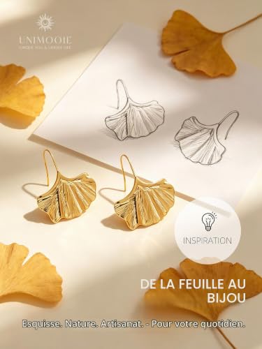 Unimooie Boucles dOreilles Feuille de Ginkgo Femme en Titane Résistant à lEau Design Minimaliste Cadeau Élégant/Saint Valentin/Anniversaire/Bijou Naturel Tendance – vue 3