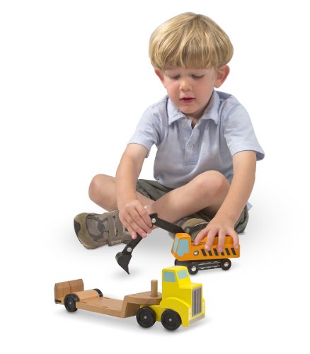 Melissa & Doug Trailer And Excavator Wooden Vehicle Set (3 Pcs) #TOP4