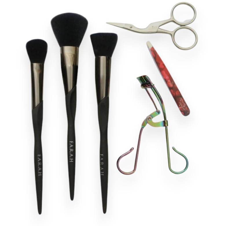 Midnight Matinée Bundle – 3-Piece Soft-Touch Matte Midnight Blue Brush Set + Stork Scissors + Mermaid Eyelash Curler