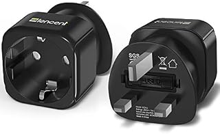 LENCENT 2X EU to UK Plug Adapter, Europe Schuko 2 Pin to 3 Pin UK Travel Adaptor, European Euro to British Adapter- Black