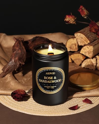 AOOVOO Scented Candles for Men - Large Mahogany & Teakwood Candles for Home Scented | Crackling Wood Wick Soy Candle | Strong Fragranced Masculine Black Candle Gift for Women & Men, 22oz - Image 3