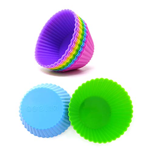 "Honbay 12PCS Silicone Reusable Cake Cups Sets Baking Cups Nonstick Muffin Cups Cake Liners Molds Cupcake Holders for Making Muffin, Chocolate, Bread (6 Color, 2.76 Inch)" - Image 4