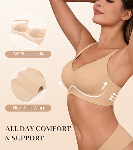 Image of DEANGELMON Seamless Bras for Women No Underwire Comfortable Push Up Bra V Neck Wireless Bralette Full Coverage Wire Free