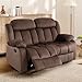 INZOY Manual Loveseat Recliner Sofa with Padded Armrest, Wall-Hugger 2 Seat Reclining Love Seat Couches with Overstuffed Back, Double Seater Reclining Chair for Living Room Theater Seating, Brown