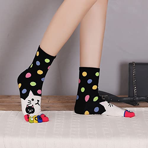 Image of CaiDieNu Women's Animal Toe Socks - Cotton Five Finger Colorful Funny Casual Crew Socks for Ladies