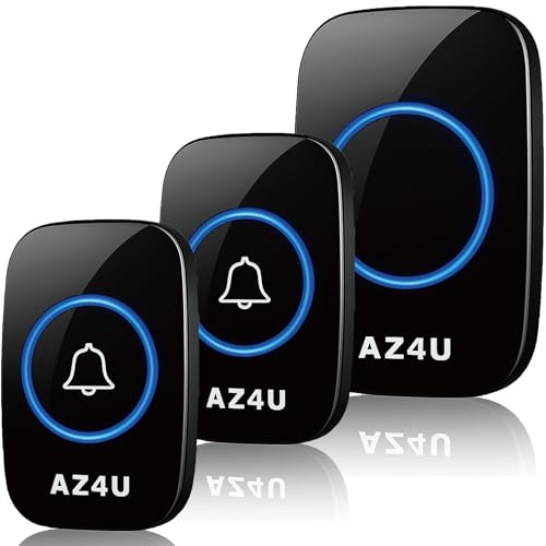 AZ4U ワイヤレスチャイム インターホン 電池式 ドアベルキット 技適マーク取得済み 工事不要 防水 玄関 介護 呼び出し 60種類のメロディ 4段階音量調整 ホワイト (ブラック, 発信機2個 受信機1個)