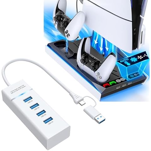 Kytok PS5 / PS5 Slim Cooling Station with Auto Turbofan & PS5 USB HUB Bundle Cover
