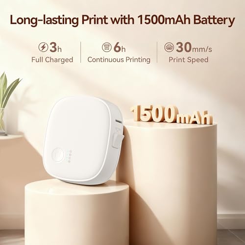 Image of Mini Label Maker Machine with Tape, Portable Bluetooth Thermal Label Printer, Wireless & Rechargeable, Waterproof, Built-in Cutter, for Home Office Kitchen,White